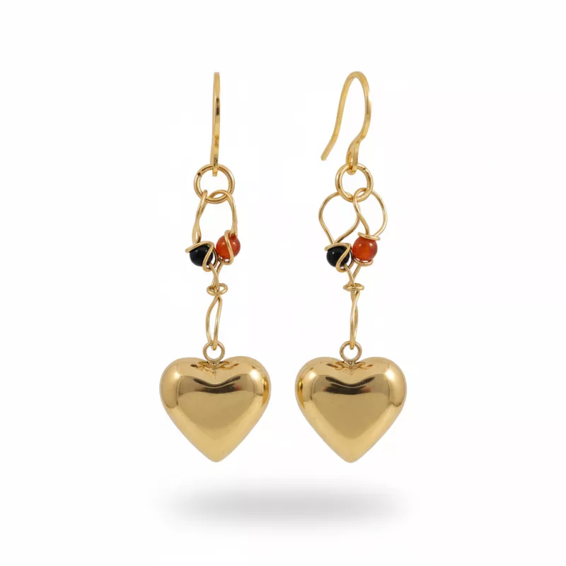 Boucles doreilles cœurs pierres chakras argent or Boucles doreilles cœurs pierres chakras argent or