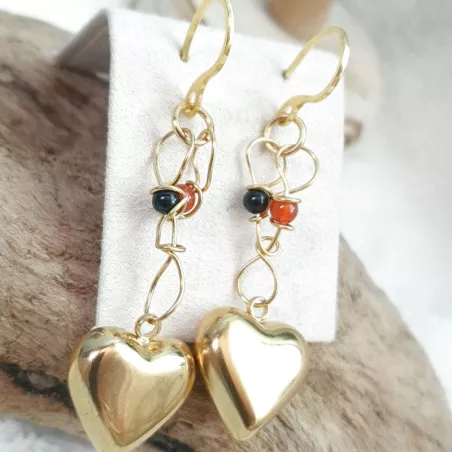 Boucles doreilles cœurs pierres chakras argent or