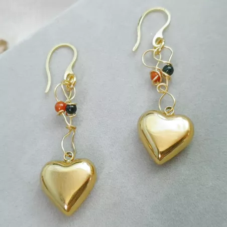 Boucles doreilles cœurs pierres chakras argent or