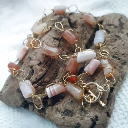 Collier Berenice en acier inoxydable et pierres naturelles cylindriques