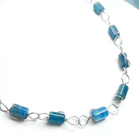 Collier Berenice en acier inoxydable et pierres naturelles cylindriques