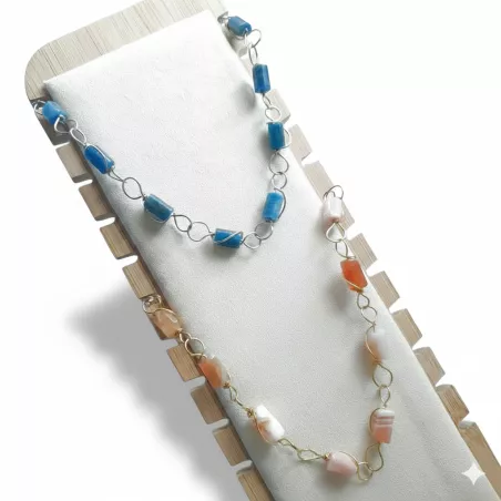 Collier Berenice en acier inoxydable et pierres naturelles cylindriques