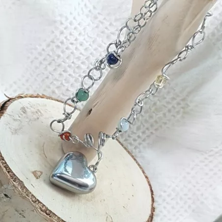 Bracelets Rosa avec pendentif coeur en acier inoxydable dore et argente
