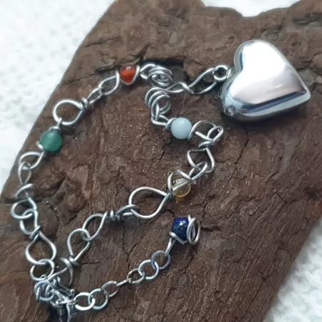 Bracelets Rosa avec pendentif coeur en acier inoxydable dore et argente