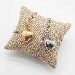 Bracelets Rosa avec pendentif coeur en acier inoxydable dore et argente