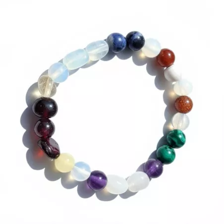 Bracelet Victoire extensible avec pierres naturelles irregulieres et perle bois