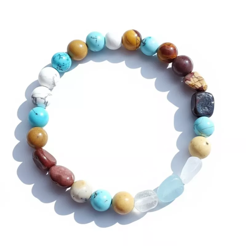 Bracelet Victoire extensible avec pierres naturelles irregulieres et perle bois Bracelet Victoire extensible avec pierres naturelles irregulieres et perle bois