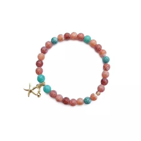 Bracelet extensible Majoris avec breloque etoile de mer et perles naturelles
