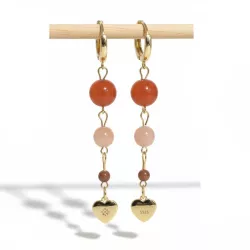 Boucles Mimi pendantes en pierres naturelles et breloque coeur