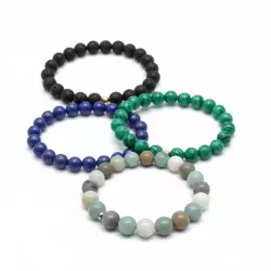 Bracelet homme perles naturelles 10mm rondes acier inoxydable