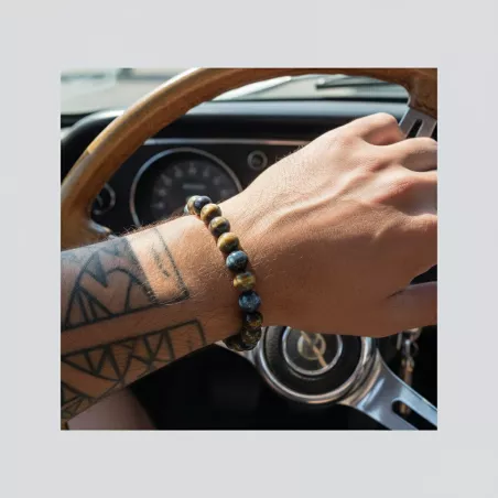 Bracelet homme perles naturelles 10mm rondes acier inoxydable