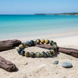 Bracelet homme perles naturelles 10mm rondes acier inoxydable