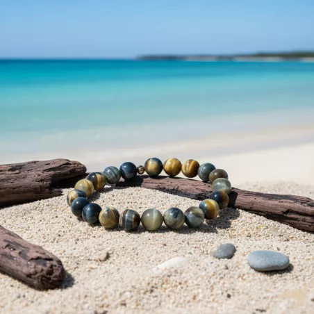 Bracelet homme perles naturelles 10mm rondes acier inoxydable