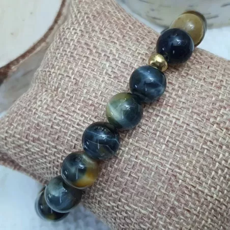 Bracelet homme perles naturelles 10mm rondes acier inoxydable