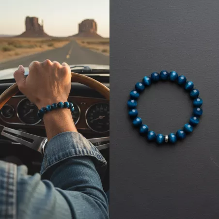 Bracelet homme perles naturelles 10mm rondes acier inoxydable