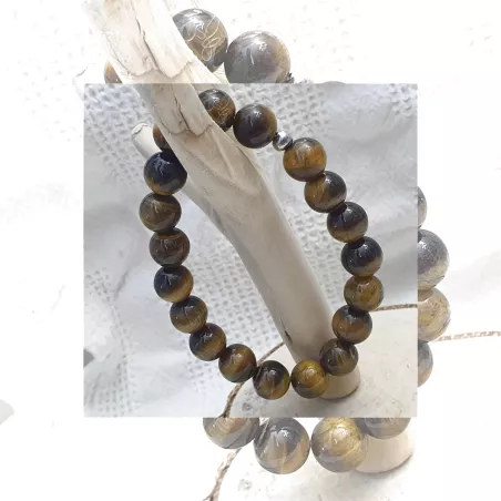 Bracelet homme perles naturelles 10mm rondes acier inoxydable