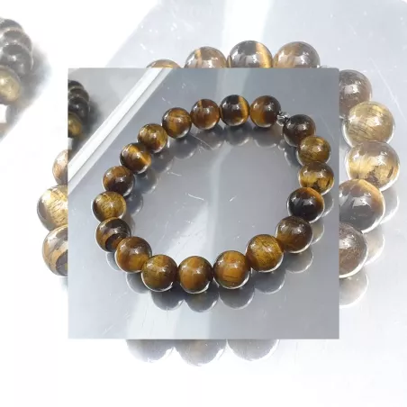 Bracelet homme perles naturelles 10mm rondes acier inoxydable