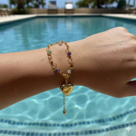 Bracelets Rosa avec pendentif coeur en acier inoxydable dore et argente