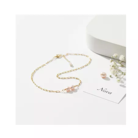 Collier Nova avec perles d’eau rosée et blanche