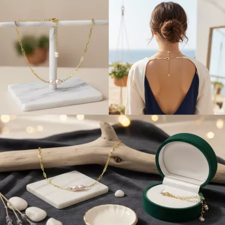 Collier Nova avec perles d’eau rosée et blanche
