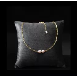 Collier Nova avec perles d’eau rosée et blanche acier inoxydable argenté