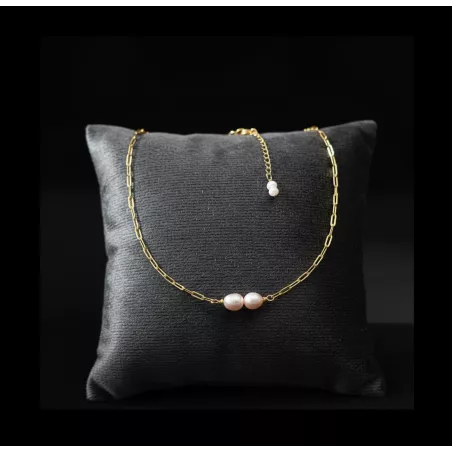 Collier Nova avec perles d’eau rosée et blanche