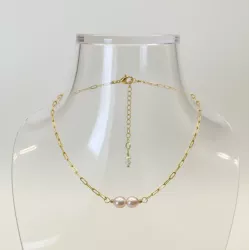Collier Nova avec perles d’eau rosée et blanche acier inoxydable doré