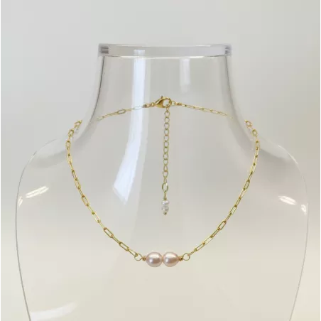 Collier Nova avec perles d’eau rosée et blanche