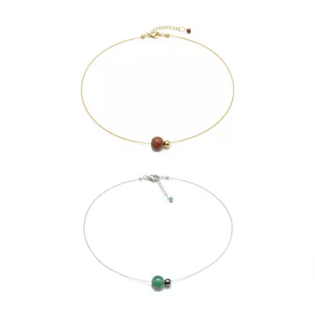 Collier Nelumbo acier inoxydable pierre naturelle et hematite