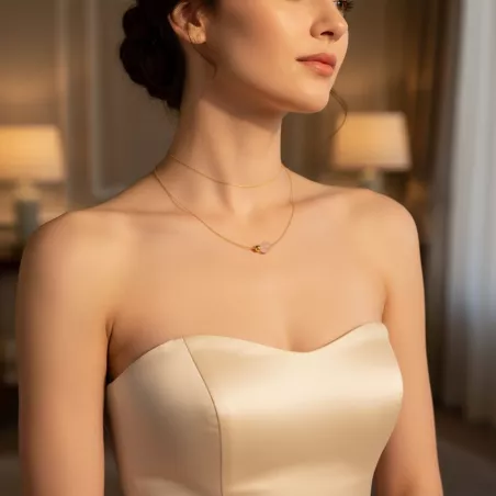 Collier Nelumbo acier inoxydable pierre naturelle et hematite quartz rose