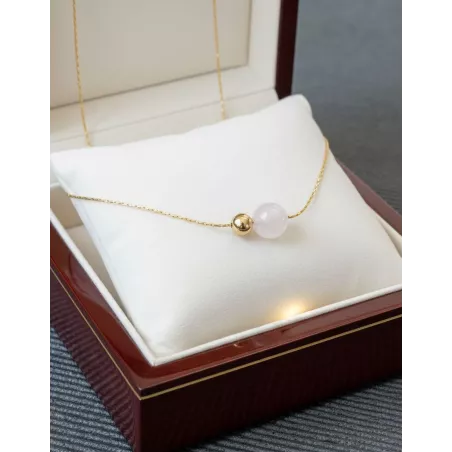 Collier Nelumbo acier inoxydable pierre naturelle et hematite quartz rose