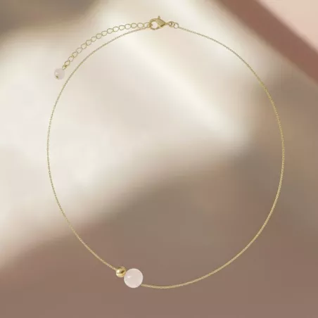 Collier Nelumbo acier inoxydable pierre naturelle et hematite quartz rose