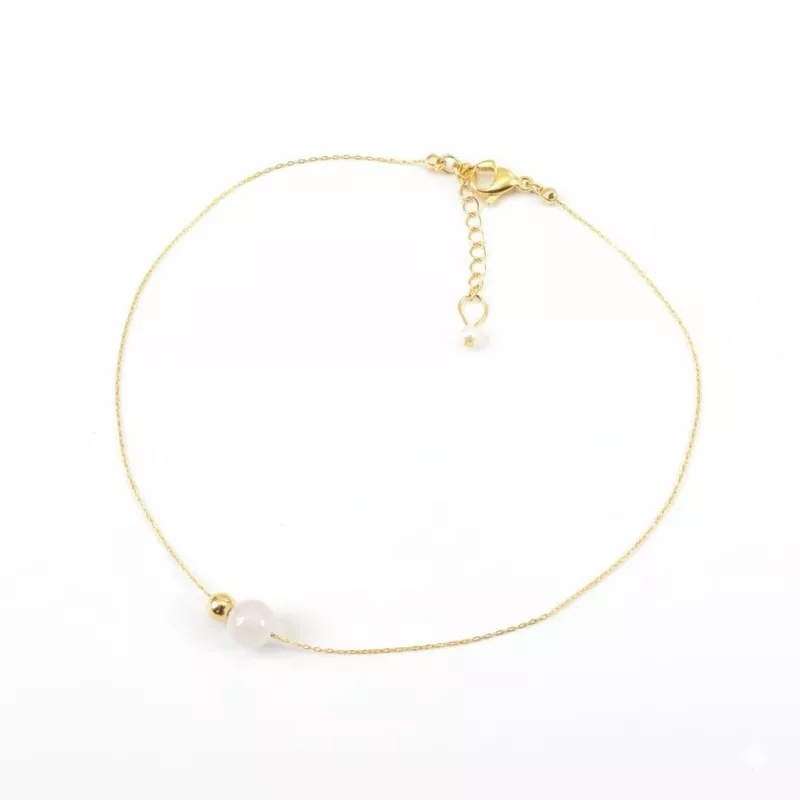 Collier Nelumbo acier inoxydable pierre naturelle et hematite quartz rose