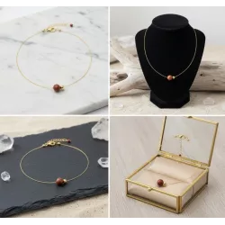 Collier Nelumbo acier inoxydable pierre naturelle et hematite jaspe