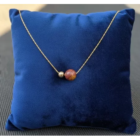 Collier Nelumbo acier inoxydable pierre naturelle et hematite jaspe