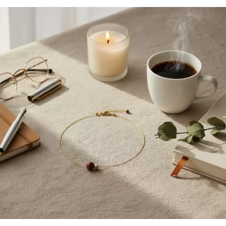 Collier Nelumbo acier inoxydable pierre naturelle et hematite jaspe