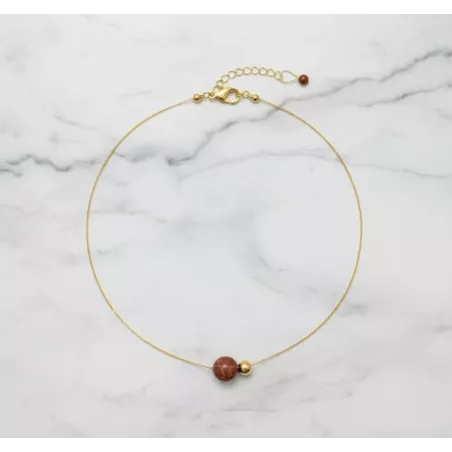 Collier Nelumbo acier inoxydable pierre naturelle et hematite jaspe