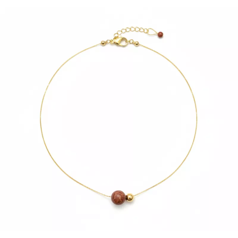 Collier Nelumbo acier inoxydable pierre naturelle et hematite jaspe