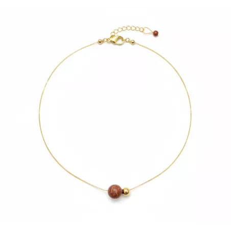 Collier Nelumbo acier inoxydable pierre naturelle et hematite jaspe