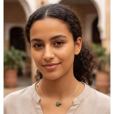 Collier Nelumbo acier inoxydable pierre naturelle et hematite aventurine