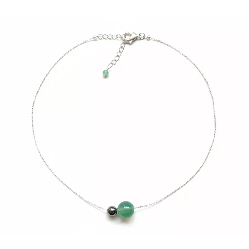 Collier Nelumbo acier inoxydable pierre naturelle et hematite aventurine