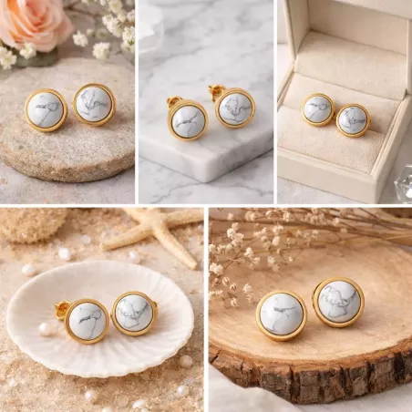 Boucles d’oreilles clous Essentiels – Howlite – vue 18