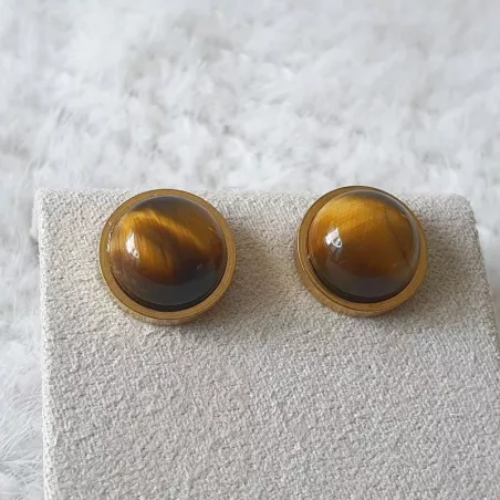 Boucles d’oreilles clous Essentiels avec pierre naturelle cabochon ronde