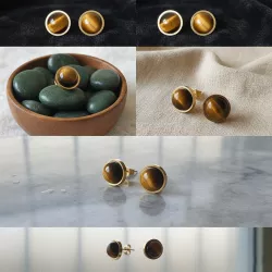 Boucles d’oreilles clous Essentiels – Oeil de tigre – vue 24