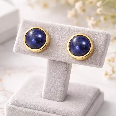 Boucles d’oreilles clous Essentiels avec pierre naturelle cabochon ronde