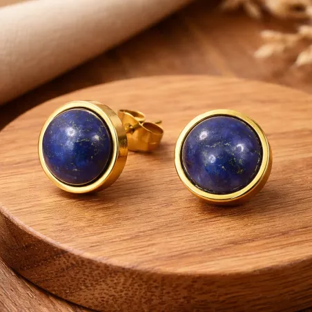 Boucles d’oreilles clous Essentiels avec pierre naturelle cabochon ronde