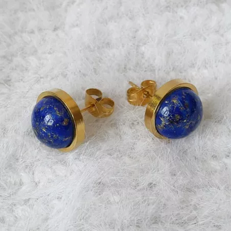 Boucles d’oreilles clous Essentiels avec pierre naturelle cabochon ronde