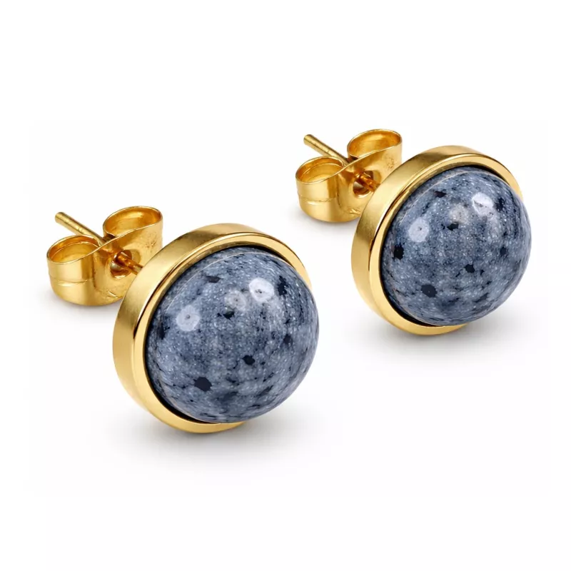 Boucles d’oreilles clous Essentiels avec pierre naturelle cabochon ronde