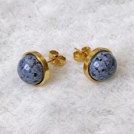Boucles d’oreilles clous Essentiels avec pierre naturelle cabochon ronde