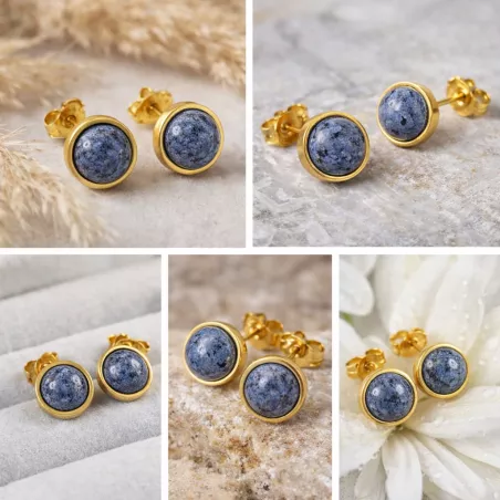 Détail de la pierre naturelle cabochon des boucles clous Essentiels